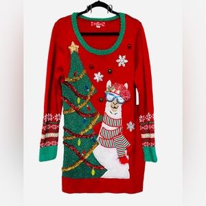 33 Degrees Women's XL Llama Ugly Christmas Sweater Red Multicolor Acrylic